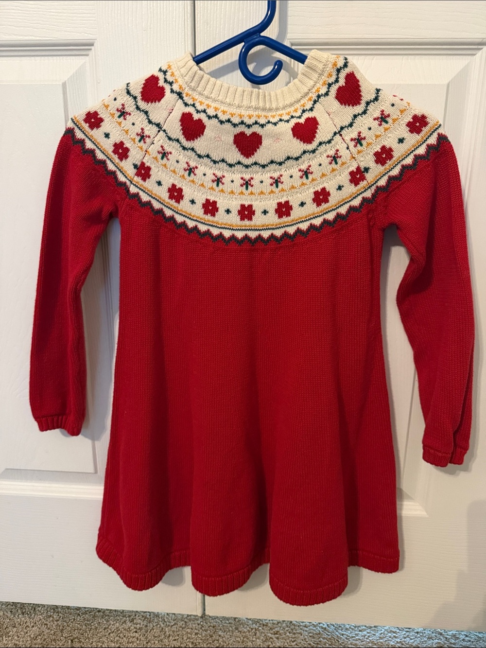 Hanna Andersson Red Knit Sweater Dress with Hearts Size 6-7
